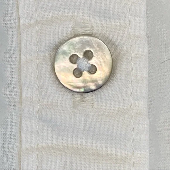 Faherty Shirt Womens Ivory Organic Cotton Popover Short Sleeve Pockets - Picture 4 of 13